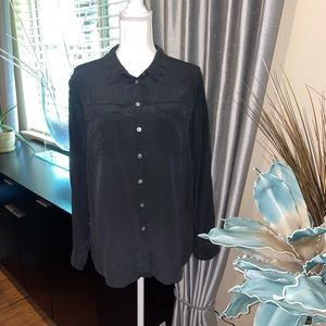 Two by Vince Camuto 100% silk black button down shirt